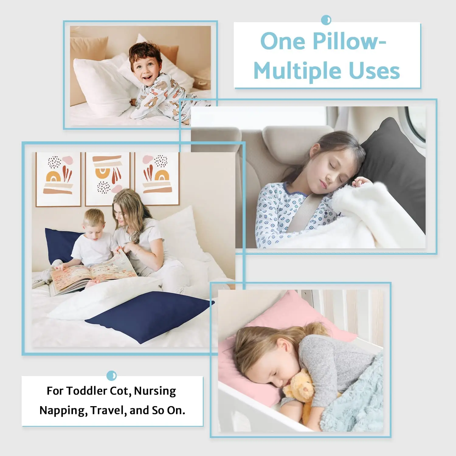 Toddler Pillow with Satin Pillowcase 13x18 Inch Soft Baby,kids,children Pillow for Sleeping,white