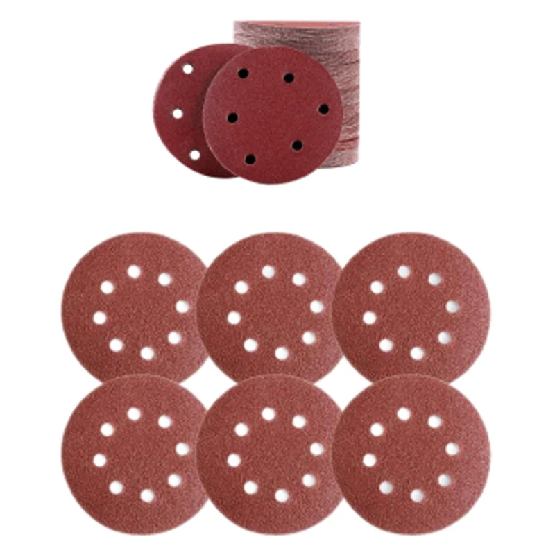 Factory directly selling 5-inch aluminium oxide red sandpaper with 8 holes sanding discs