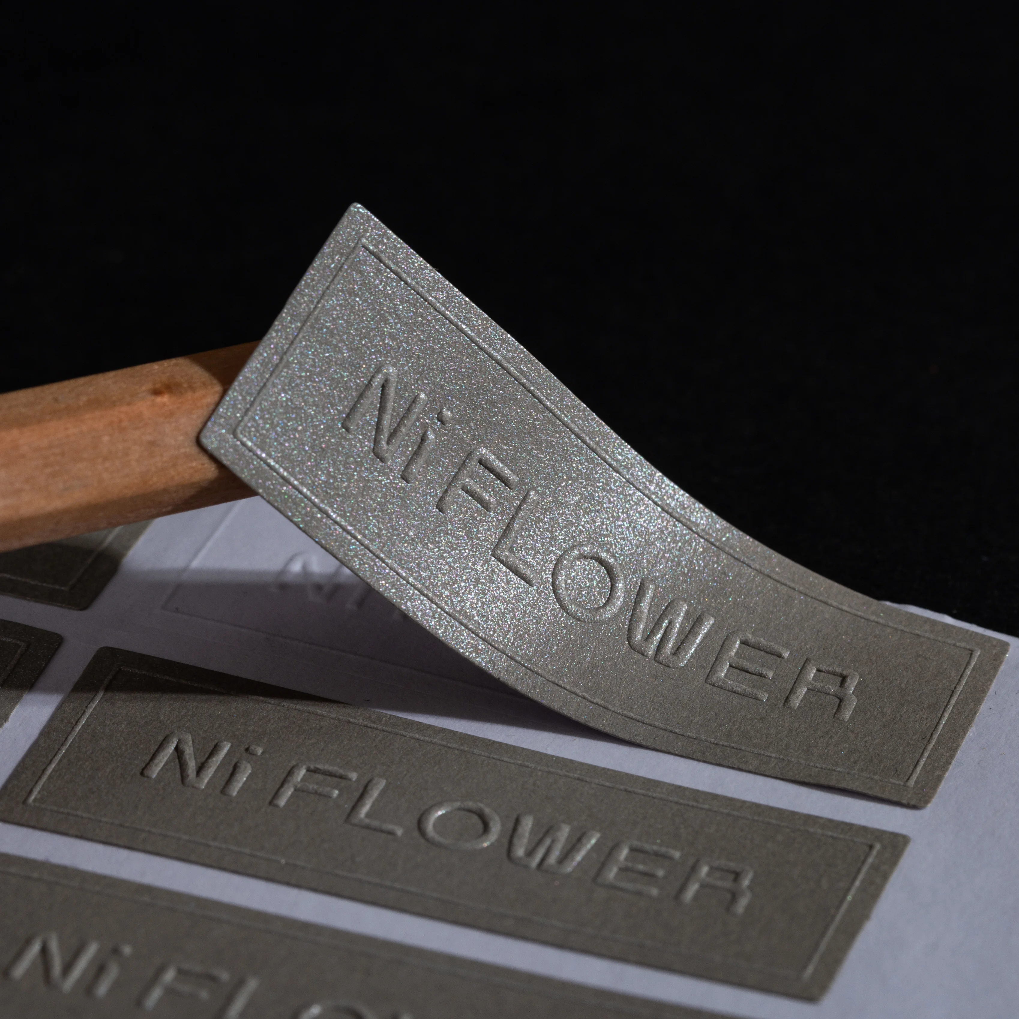 Factory luxury customized gray texture paper sticker 3d embossed logo self adhesive candle perfume labels