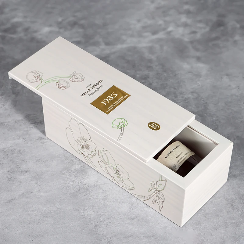 Custom High-End Solid Wood Wine Box Sliding Open Cover Design Wine Packaging Single Bottle Wooden Wine Box For Gift