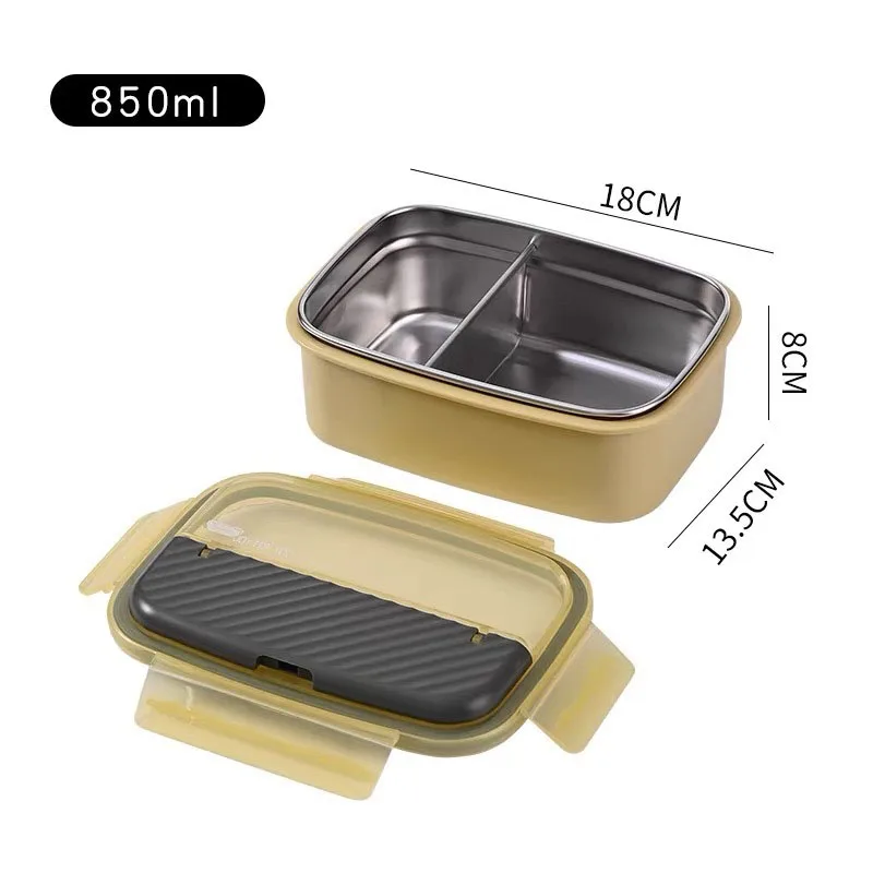 2 Compartment Small 850ml Rice Snack Tiffin 304 Stainless Steel Food Bento Lunch Box Container For Kids Children with Dinnerware