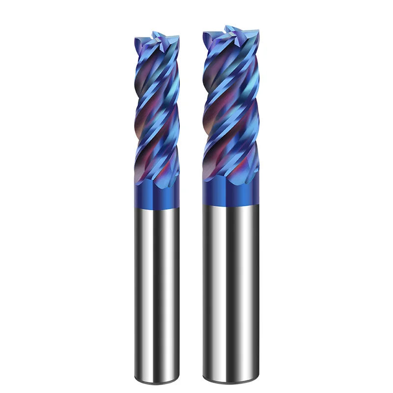 HRC65 High Hardness Solid Carbide End Mills With Blue Coated 4 Flute Flattened Endmill