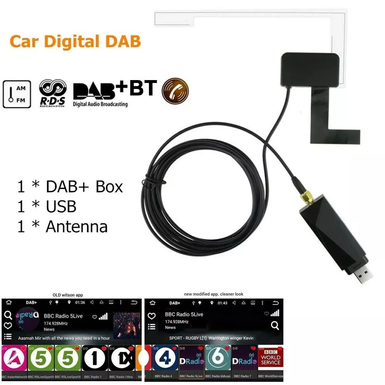 Радиоприемник в автомобильной антенне цифровой DAB + адаптер Aux тюнер коробка аудио USB усиленная петля антенна Android декодирование