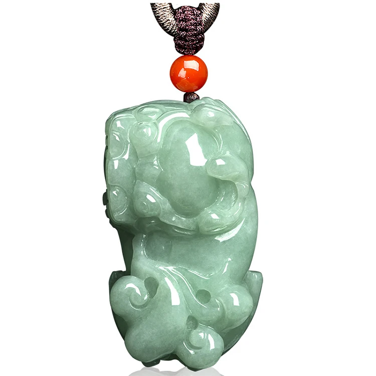 Certified Grade A Natural Burma Jadeite Light Green Overlord Pixiu Pendant Ice Jade Stone Piqiu Pendant  Wholesale