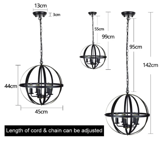 Industrial Pendant Lighting Fixture Flexible Chandelier Hanging Rustic 5 Light Flush Mount Ceiling Pendant Lamp