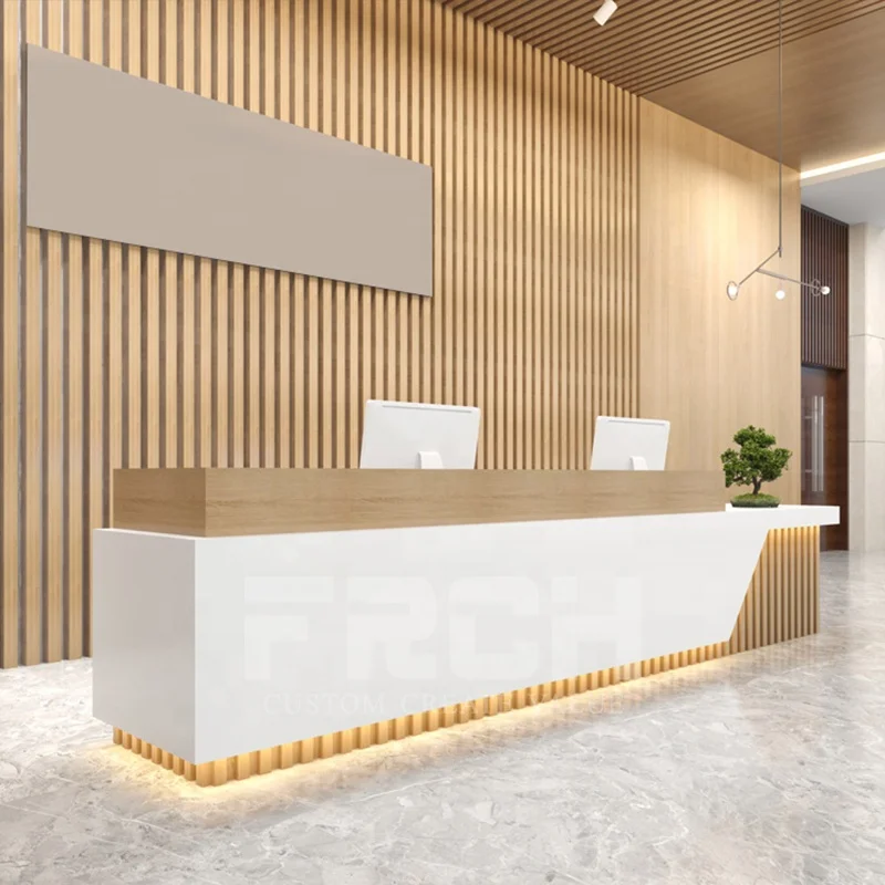 Современная деревянная белая клиника офис спа-салон красоты стойка регистрации со светодиодной подсветкой