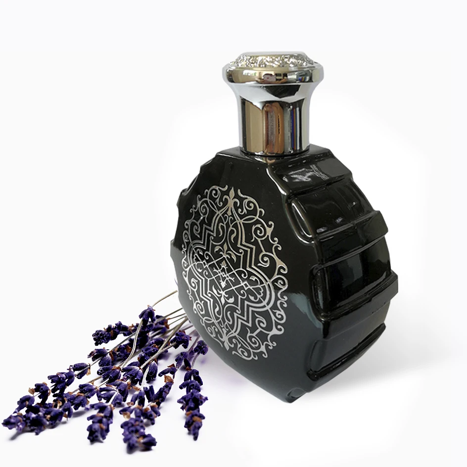 China factory hot sale fast response customized dubai saudi arabic luxury hotstamp logo black perfume bottle with zinc alloy cap