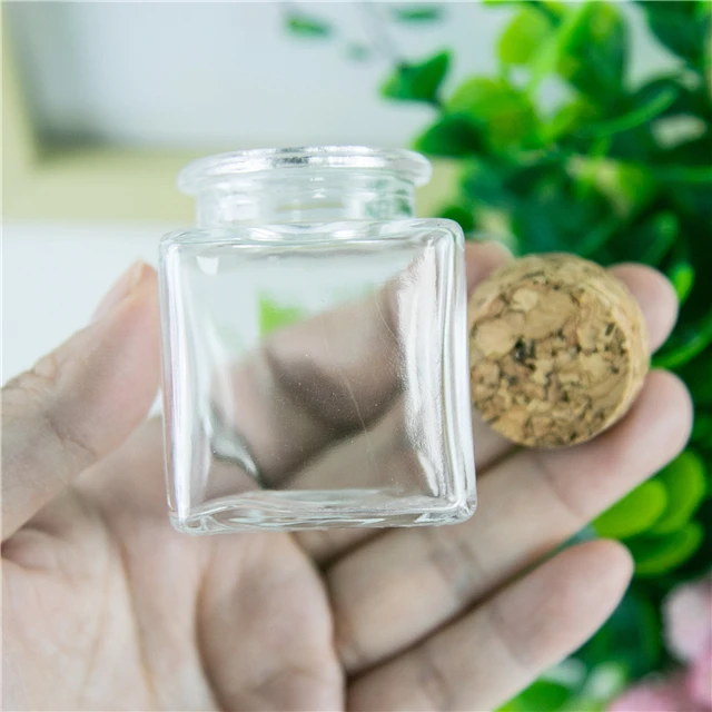 Rectangular Clear Glass Bottle with Wooden Stopper Wishing Decoration Bottles and Storage Jar Wholesale and Free of Freight