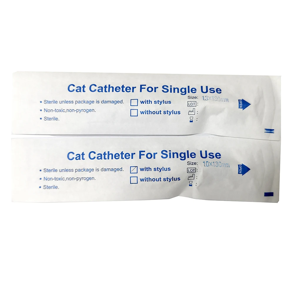 1.0*130mm and 1.3*130mm urinary foley cat catheter Disposables Cat Catheter with Stylet without stylet