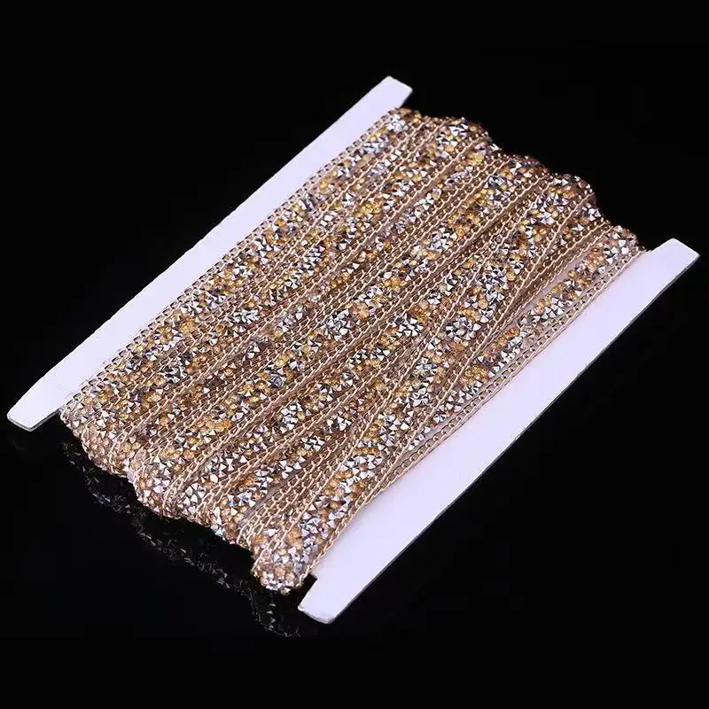 15mm Width Strass Crystal with Chain Hot Fix Rhinestones Applique Ribbon For Clothes Shoes