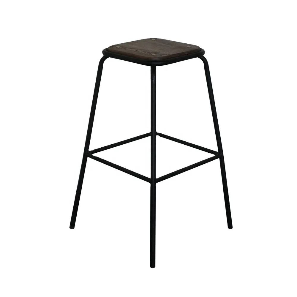Hot Sell Cheap Price Metal Wood Industrial snack stool without backrest in metal wood seat