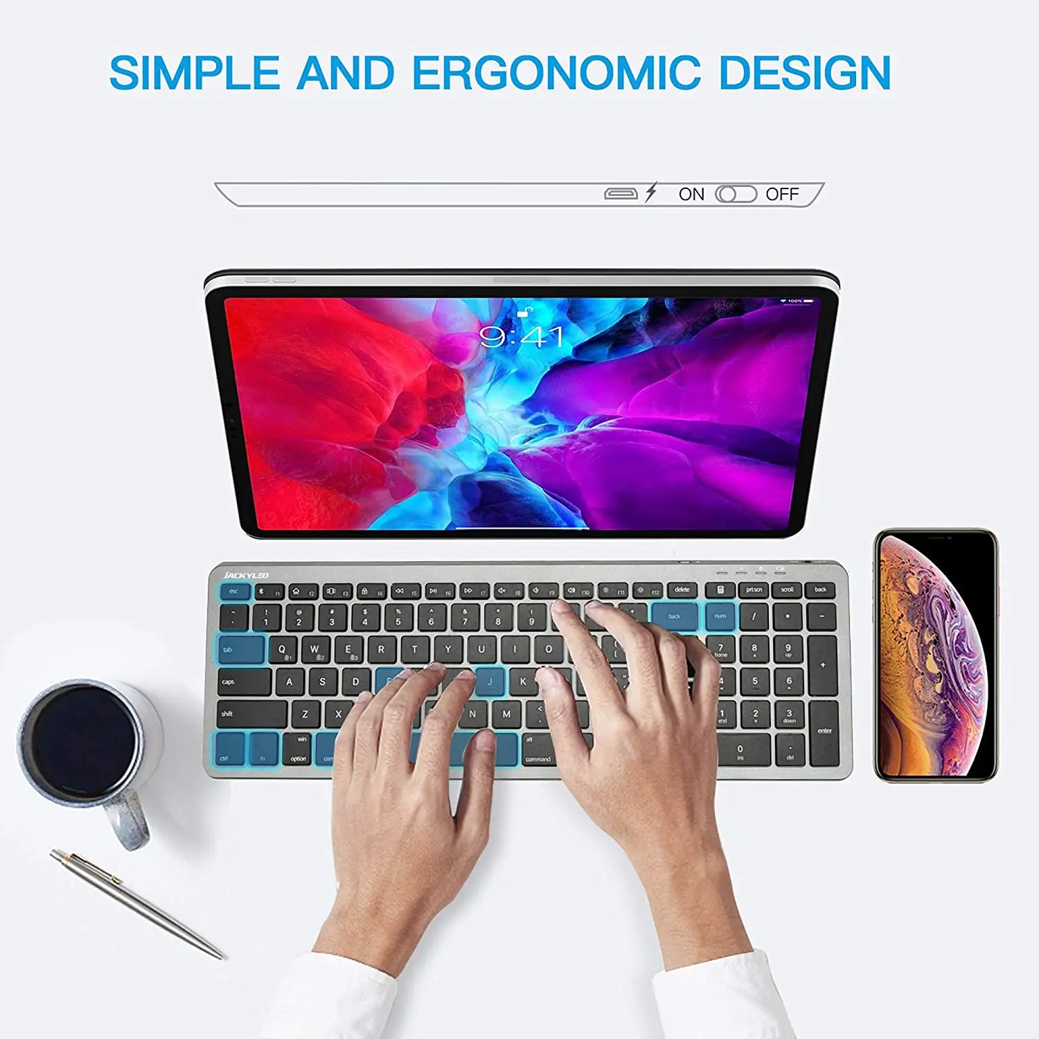 Free Shipping Multi-Device Gray gaming keyboard mouse combos iOS Android Windows Wireless Keyboard
