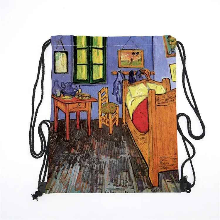 Low MOQ customised gift promotional printing polyester drawstring backpack bag for sports travel