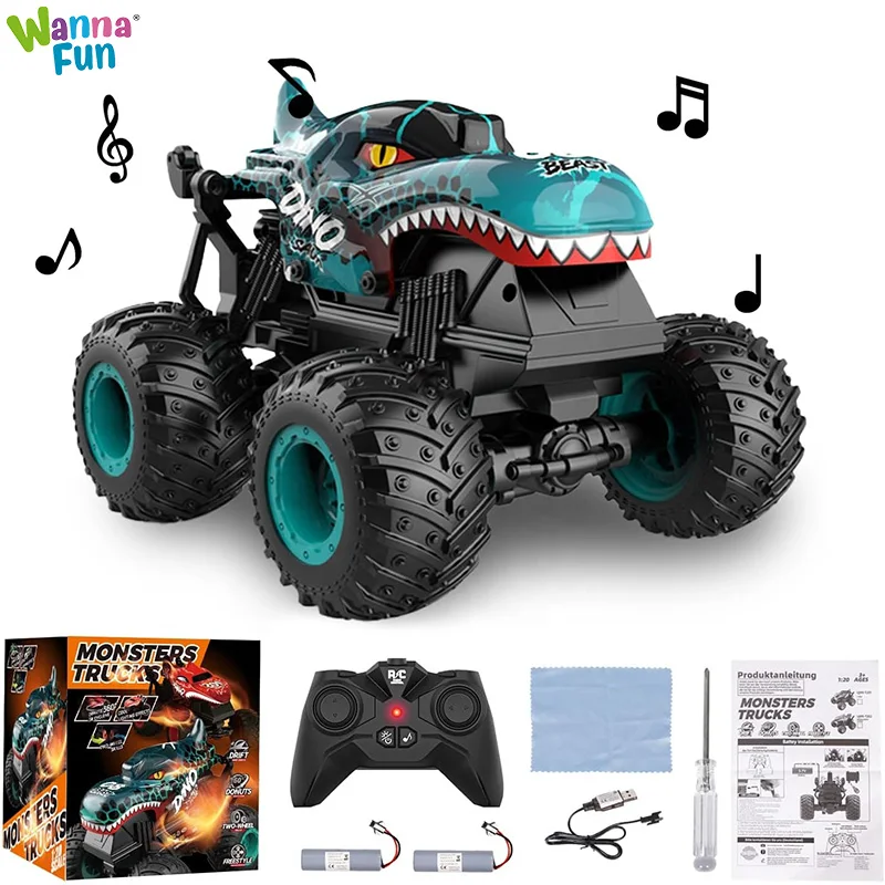 360 Degrees Rotation Led Light 2.4G 1:20 Dinosaur Stunt Drift Remote Control Monster Truck RC Crawler Toys Car Indoor Outdoor