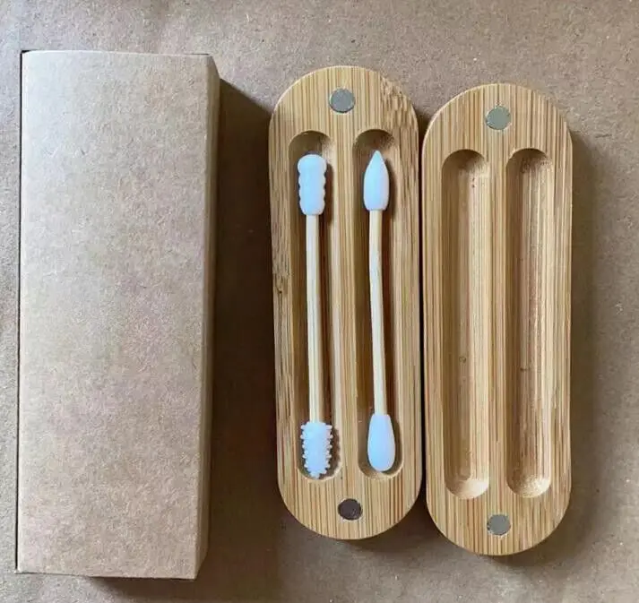 Экологичные губные помады Qtips макияж бамбуковые палочки Косметические чистящие уши многоразовые силиконовые ватные с бамбуковым футляром