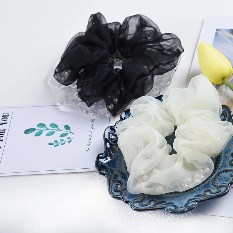 Hot Sell Elastic Rubber Bands Ponytail Scrunchies Holders Accessory Fashion Bright Mesh Oversized Scrunchies For Hair