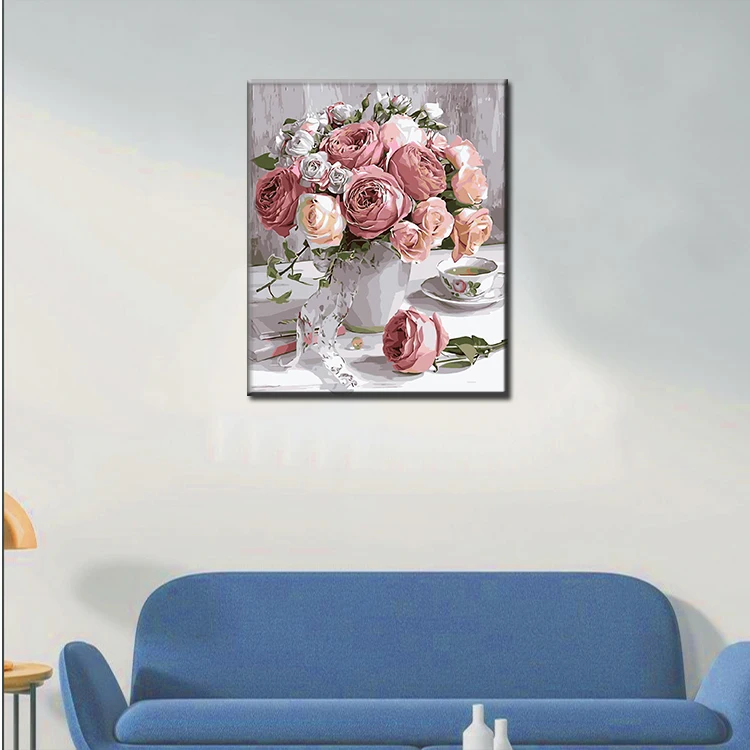 Flowers DIY Gift Oil Painting by Number Kits Paint by Number Home Decor Pictures Handpainted Paintings Drawing on Canvas Adults