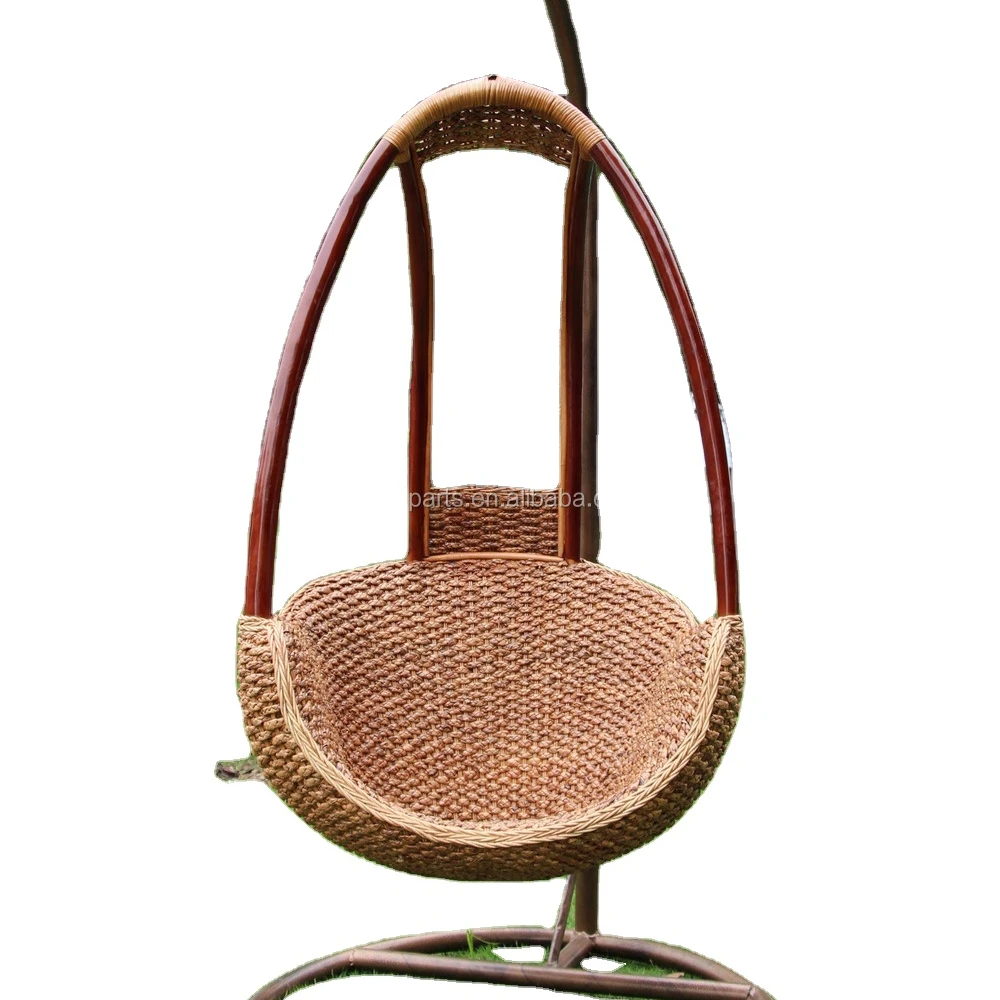 Hanging Rattan Swing Chair Mid Century Wicker-Egg-Bamboo-Chain-Wooden Vtg
