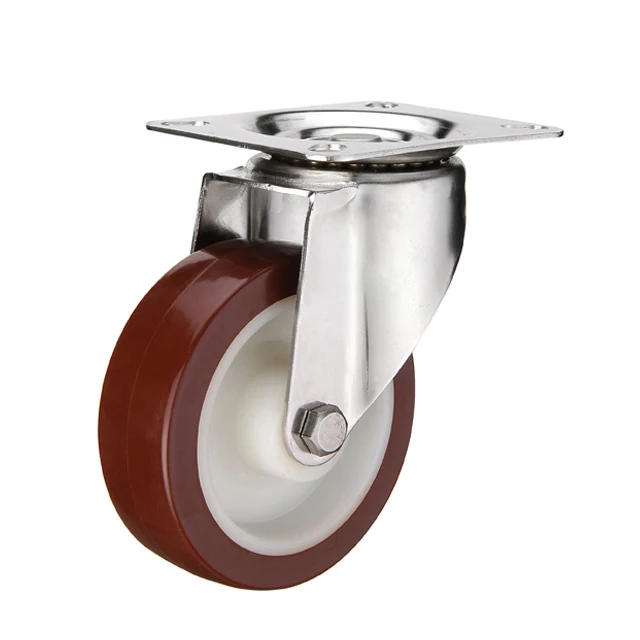 Material handling stainless steel industrial castor plate swivel caster wheel 3 / 4 / 5 inch Nylon core PU solid trolley wheel