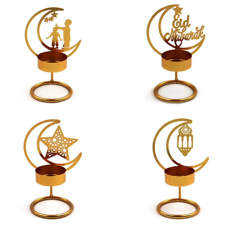 Ramadan Decorative Moon Shape Iron Candle Holder Eid Mubarak Candlestick Candle Stand For Home Decorations