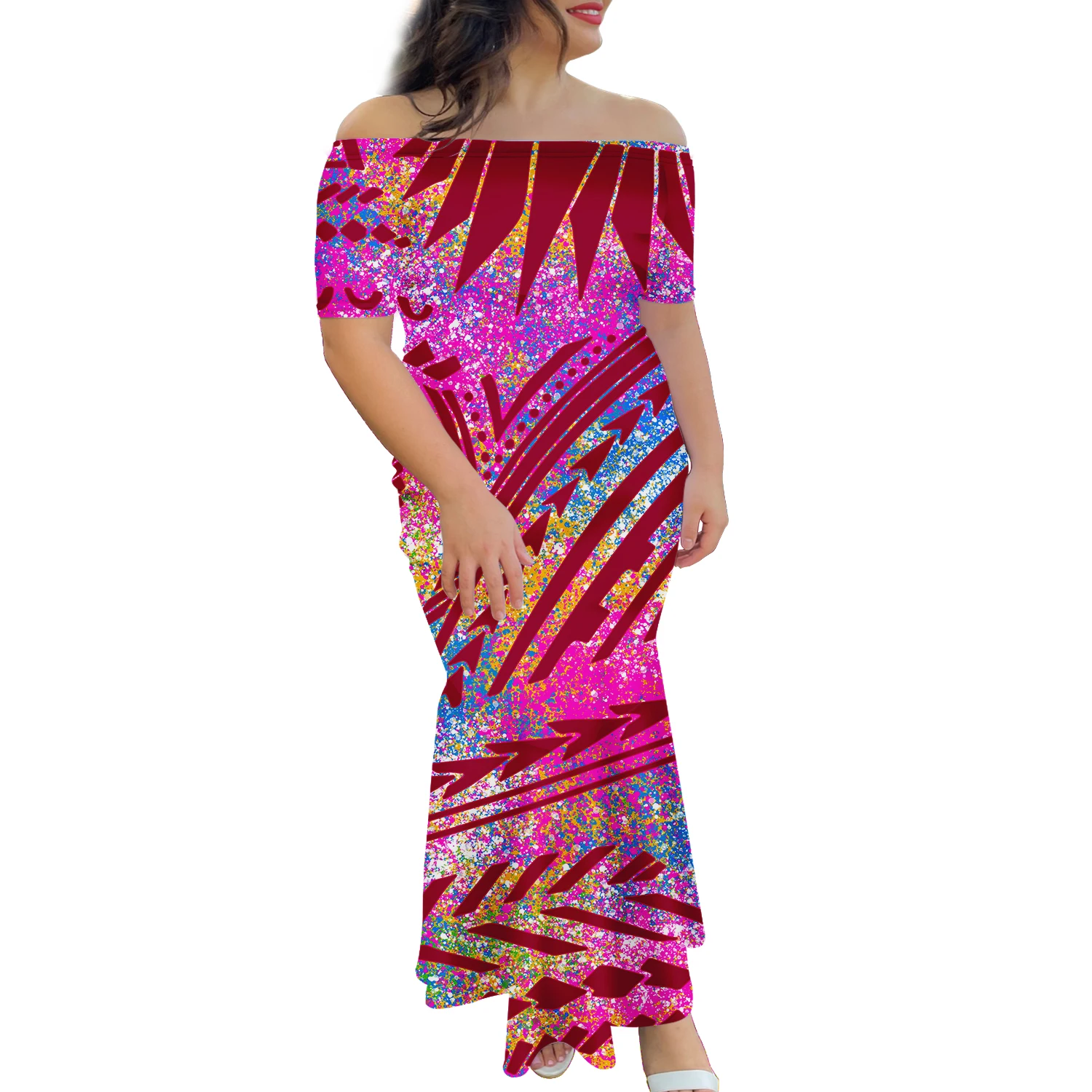 Женское облегающее платье-Русалка Tie Dye свадебное платье с открытыми плечами в стиле Тихоокеанского островка принтом рыбий хвост полинезийские плечевые платья на заказ