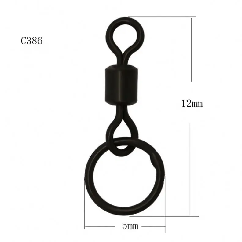 Free Samples 500 Pcs/bag Matte Black Carp Fishing Rolling Swivel With Single Ring, Wholesale Carp Fishing Connector