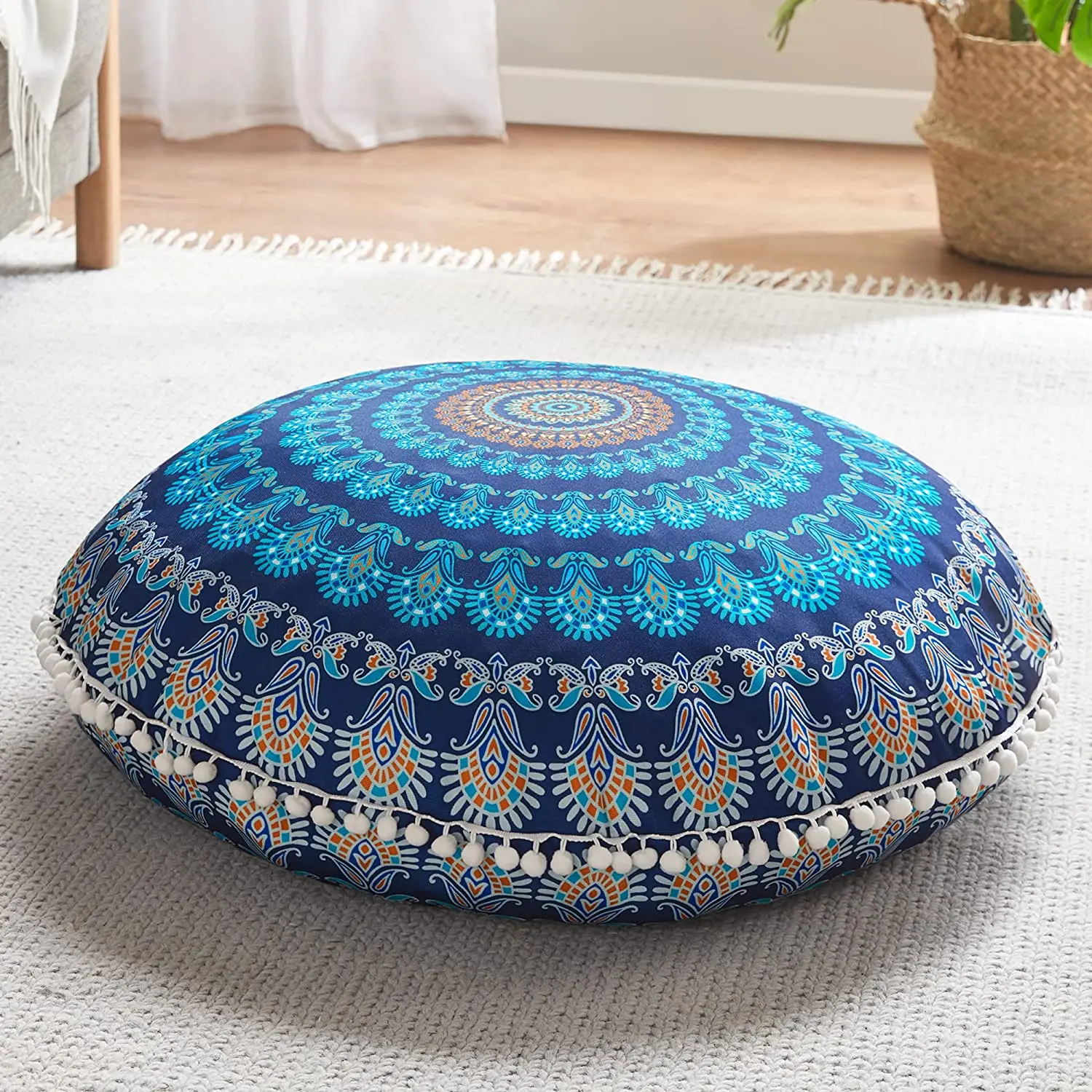 32 Inch Large Meditation Pouf Round Floor Cushion Memory Foam Stuffer Circle Throw Pillows COVER