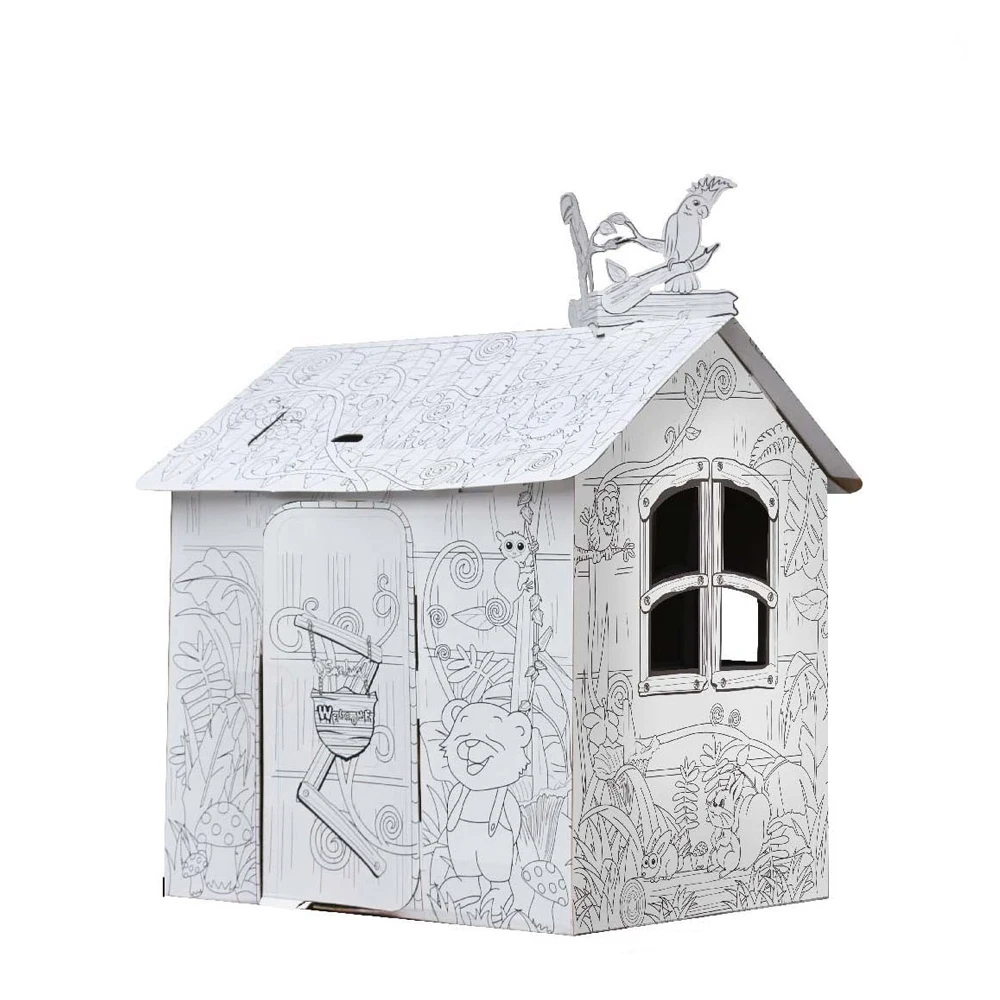 Big Cardboard Coloring Play House Puzzle Diy Toy