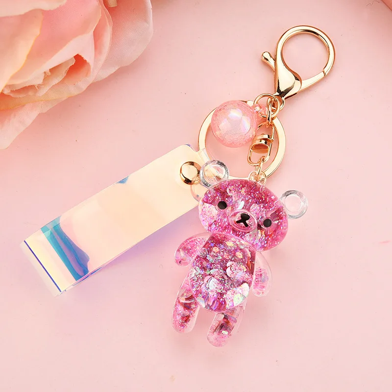 Acrylic Clear Keychains Crystal Bear Creative Pendant resin keychain liquid pig key chain