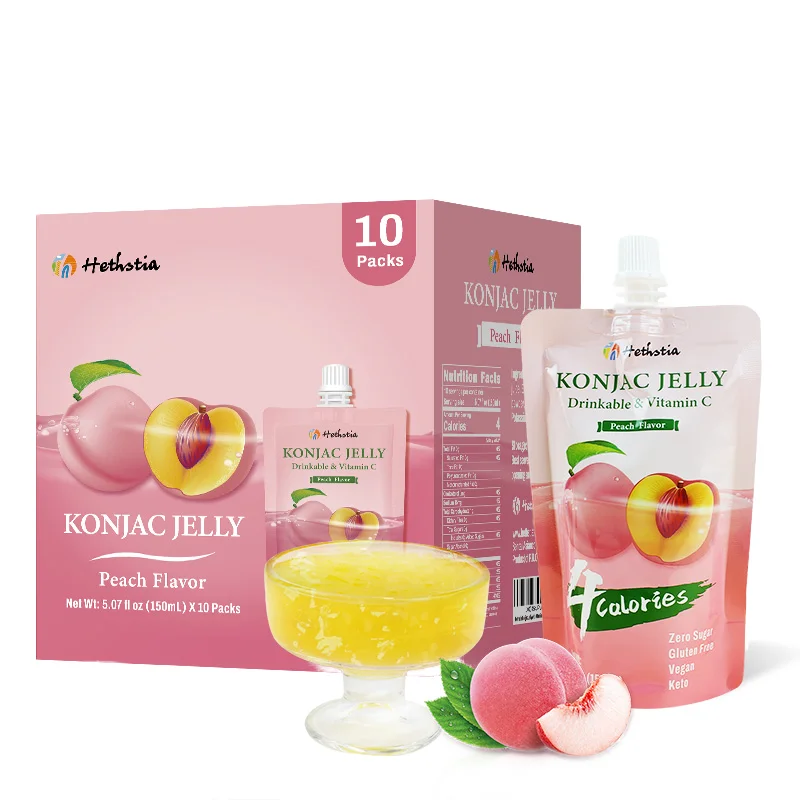 Weight Management 0 Sugar Healthy Diet Pouch Drinkable Snack Drink Peach Flavor Konjac Jelly With Vitamin C