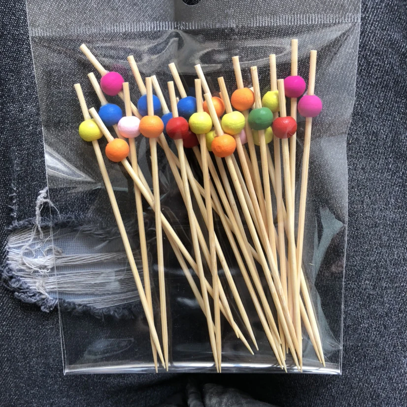 Natural Healthy Smooth Custom Single Red Ball Colored Bamboo Stick with bead