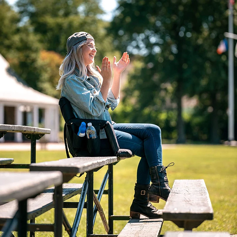 Foldable Camping Padded Backrest Seat Reclining Stadium Beach Chairs Adjustable Armrests For Bleachers
