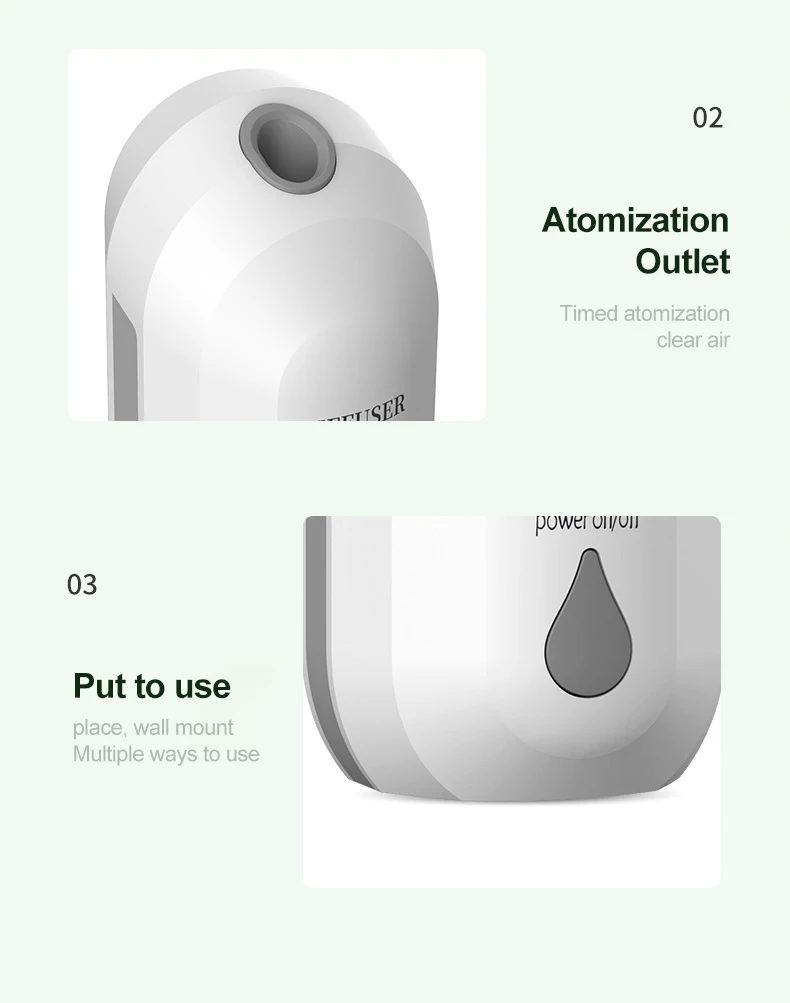 Portable Essential Oil Diffuser Electric Ultrasonic Air Freshen Wall Mount Aroma Diffuser For Toilet Bedroom or Living Room