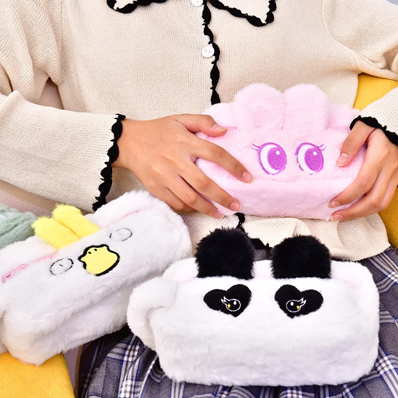 Wholesale New Cute Animal Plush Large Capacity Students Pen Pencil Case Storage Bag with Zipper