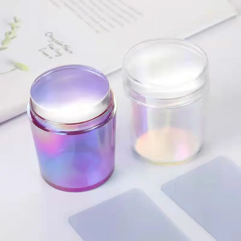 Silicones Stamping Stamper With Scraper Jelly Nail Stamper Manicure Stamp For Stamping Template Tools Colorful Handle Nail Art