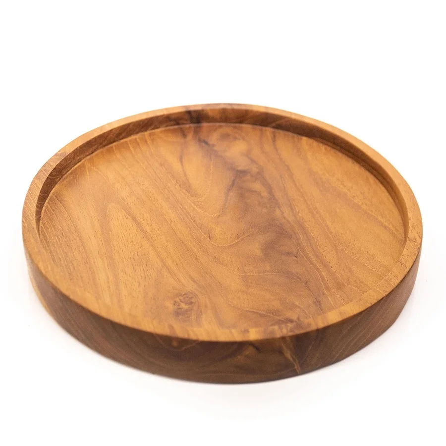 Hot selling plate wood dishes food meat wood tray round teak wooden charger plate