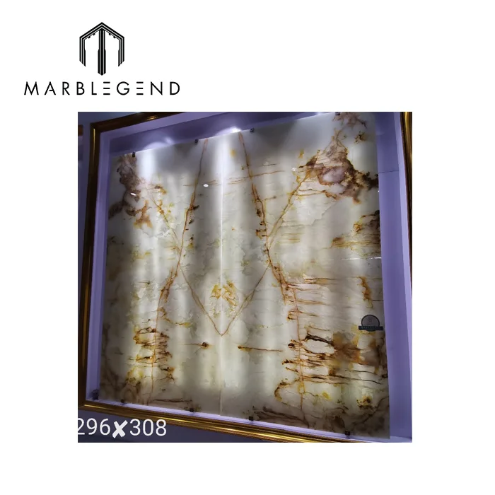 Free Design backlit onyx panel Bathroom book matched feature wall onyx transparent white onyx marble