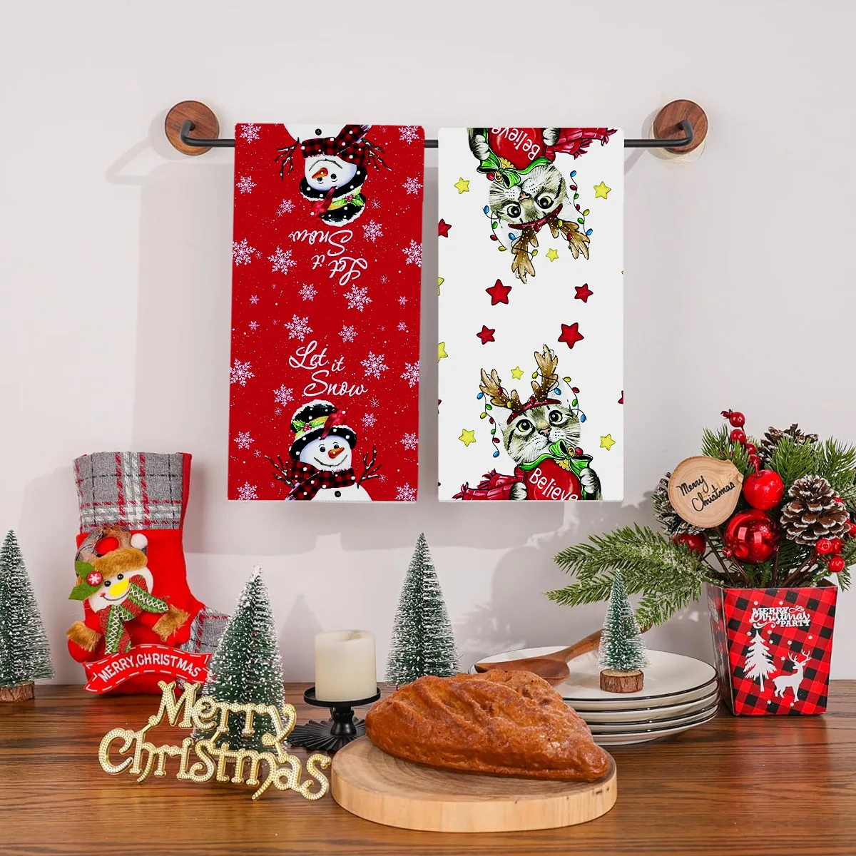 Custom Plaid Christmas Tree Design Kitchen Bathroom Christmas Hand Towels Household Microfiber Tea Towel