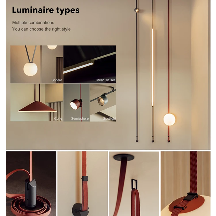 Nordic Belt Rail Versatile Combine Lighting System Track Light Dining Room Restaurant Adjustable Led Linear Pendant Light