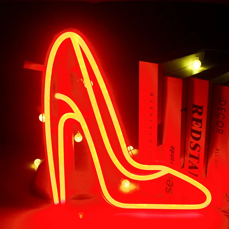 NO MOQ LED Neon Sign High-Heeled Shoes Crown Girl Women Neon Light Wall Art For Room Home Decor USB Switch Bar Party Neon Lamp