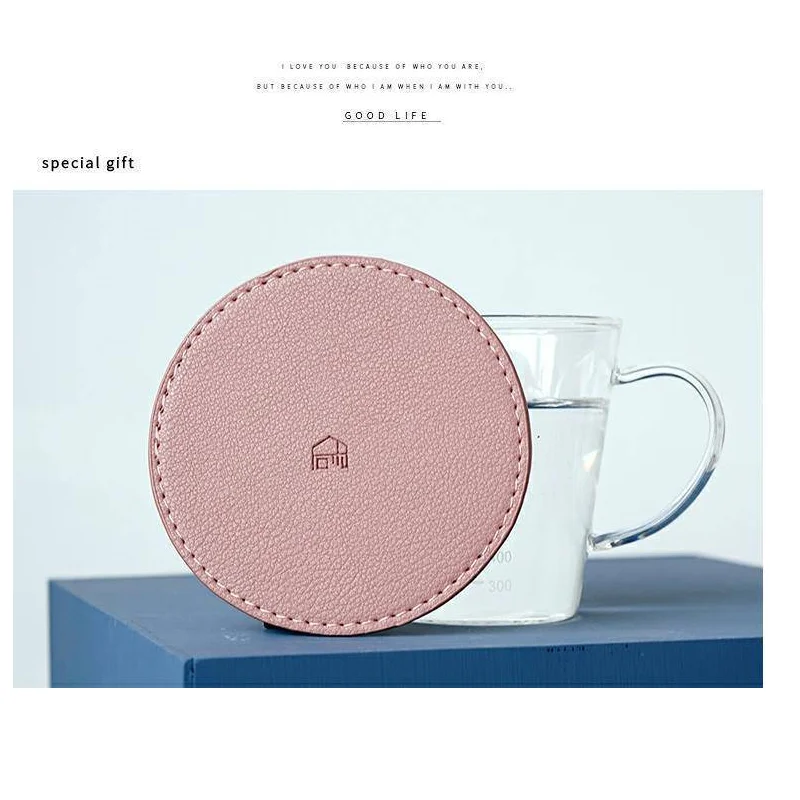 leather  Coaster Artificial Leather Coaster Drink Coffee Cup Mat  Round Tea Pad Table Pad Holder