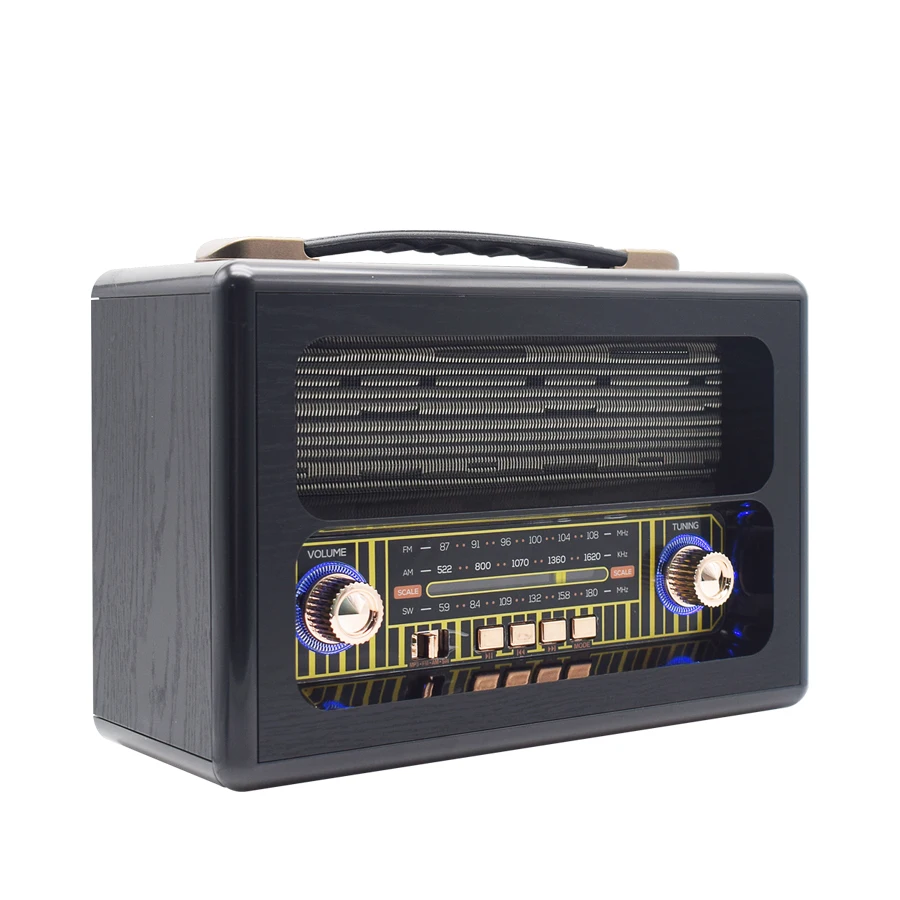 2022 Classic Design FM AM SW Radio Receiver Old Style Radio Portable Handle Vintage Retro Rechargeable Multi-band with Light