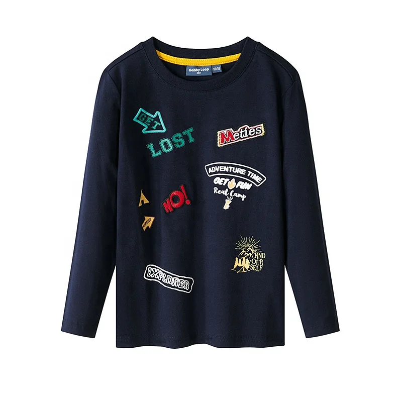 
Gabby Loop Kids Autumn Round Neck Long Sleeve Boys Appliqued T shirt For Children Carton Printed Kids T-shirts 