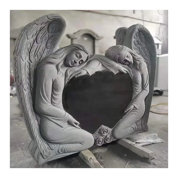 High Quality New Designed Black Angel Of Love Monument And Tombstone