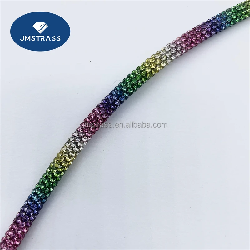 Hot Sale High Quality 6mm 8 rows Round Glass Diamond Crystal Glue Tube Rhinestone Rope For Shoes