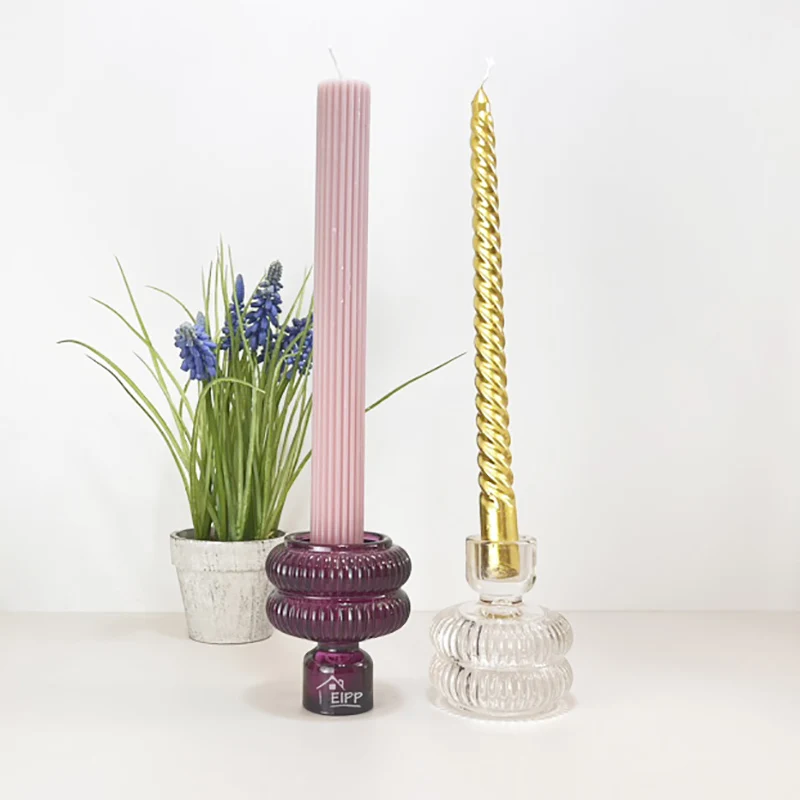 Crystal Glass Embossed Taper Clear Candlestick Candles Holder With Vertical Stripe Factory Wholesale