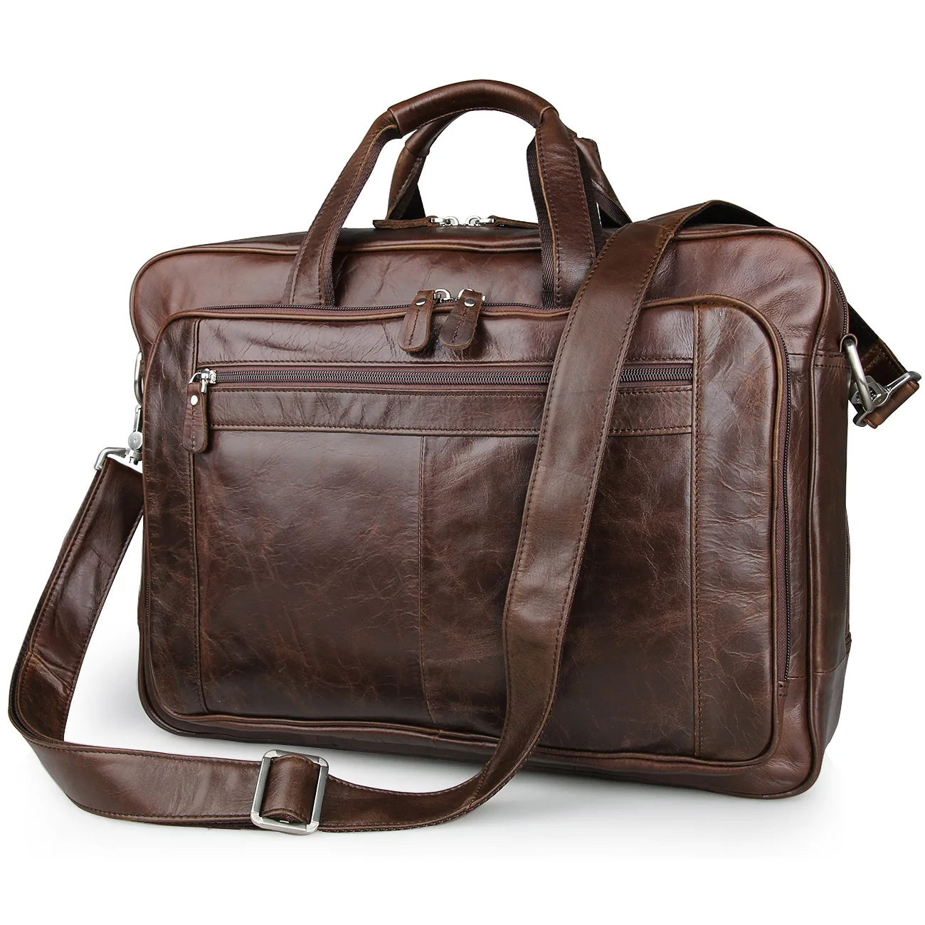 Leather business men bag large leather briefcase 17-inch laptop bag