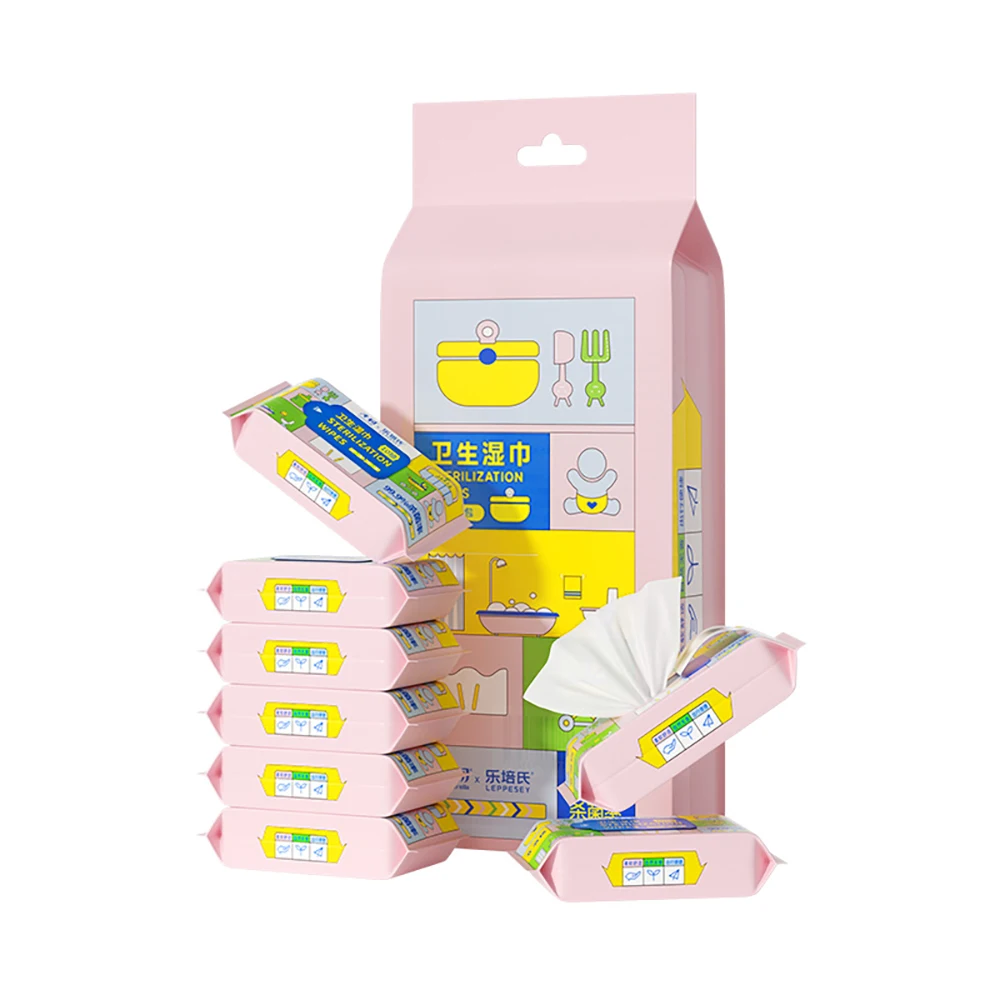 Factory direct provide 10 pieces 8 bags pack sale active bacteria removal aloe essence sanitary wet wipes non-woven disinfection