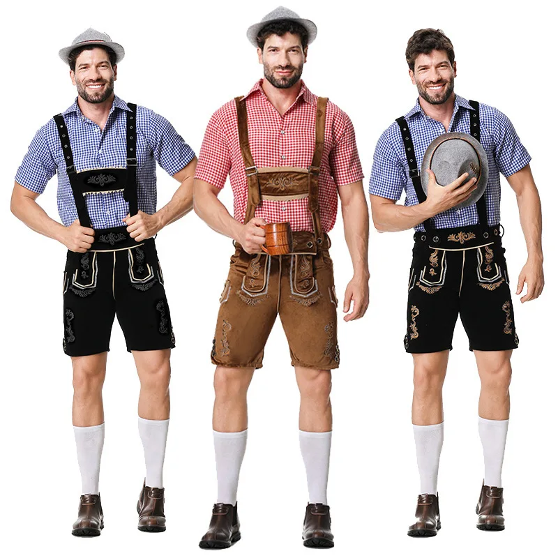 Party German Beer Okotoberfest Bavarian Guy Mens Lederhosen Adult Halloween Costumes Fancy Dress Outfit Cotton + Genuine Leather
