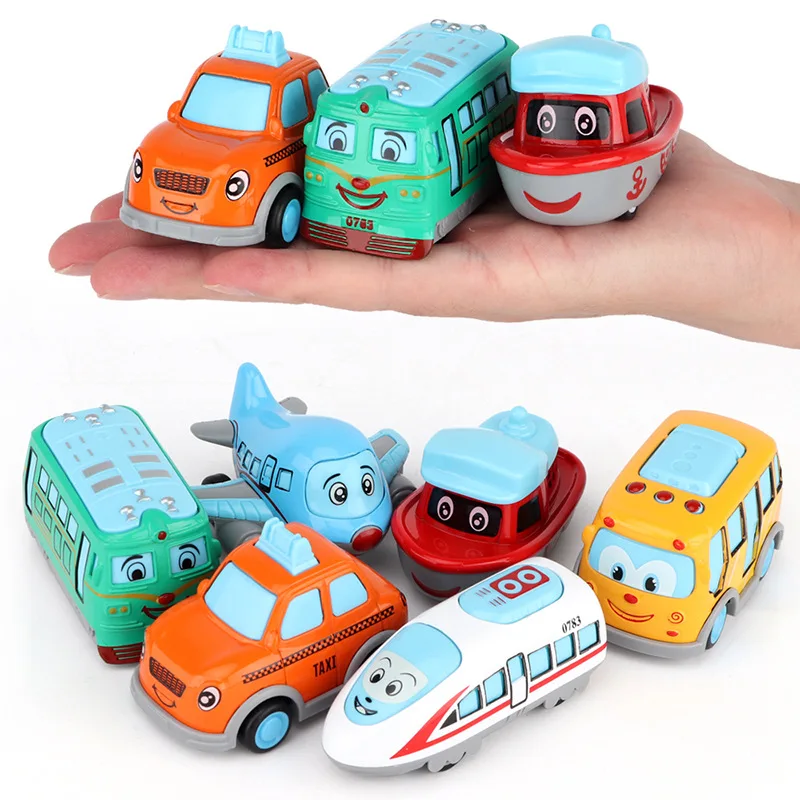 High Quality Cheap 1:64 Metal Kids Mini Car Model 6 Design Q Version Alloy Double Pull Back Collection Metal Car Toy